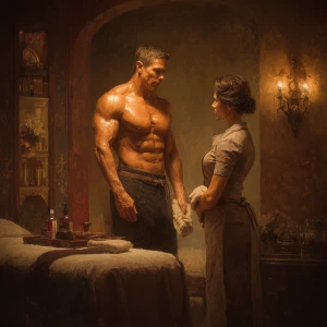 Hyperrealistic digital painting of a muscular Russian man in his...