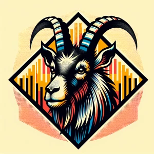 Colourful geometric tattoo of a wild goat, front on, sketch styl...