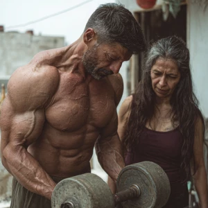HyperRealism photo art,A  muscular beefy sweaty kashmiri man doi...