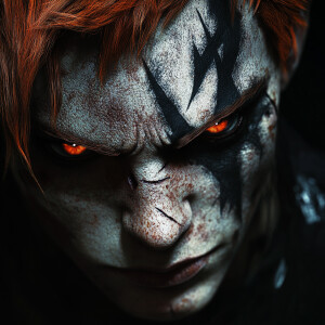 Create a hyper-ultra-realistic close-up of a male character's fa...