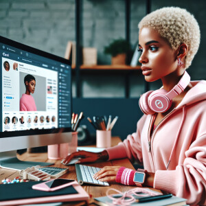 A beautiful light skin African American woman with with a pink j...