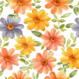 Create a seamless pattern tile featuring wildflowers in a waterc...
