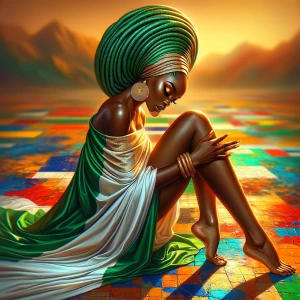 dmt art Digital glossy oil painting with warm colors from profil...