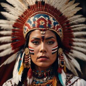 A portrait of an elegant Cherokee woman adorned with a tradition...