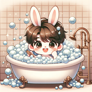 Character design A cute small Boy-rabbit Hybrid smiling taking A...