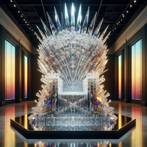 Throrne made of glass . 16:9 aspect ratio, ultra-detailed, ultra...