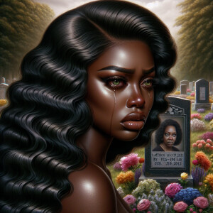A beautiful light-skinnedb African-American woman with long wavy...