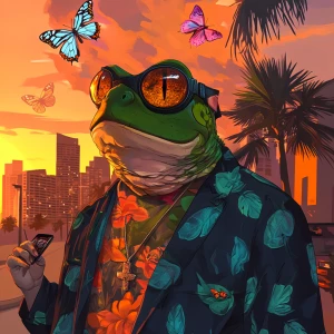 PEPE meme,catch butterfly, GTA style art