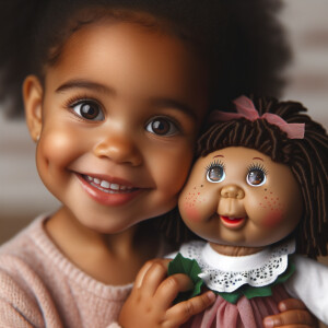African-American girl with huge Hazel Brown eyes playing with Af...