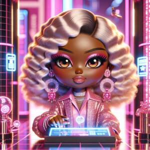 Design a chibi character with melanin-rich skin, styled as a fas...