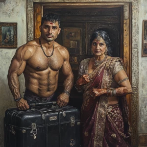 Hyperrealism,a beefy muscular sweaty criminal big son in law,unp...