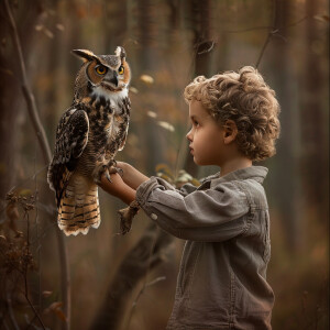 Boy with owl on his hand