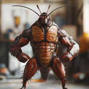 Create a hyper-realistic 3D image of a muscular anthropomorphic...