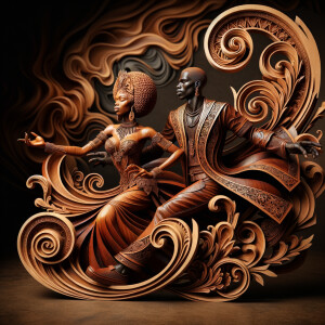 3d wood and porcelain sculpture of an Afrocentric woman with a m...