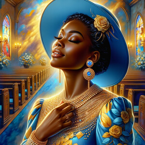 A spiritually enriching illustration portrays an African America...