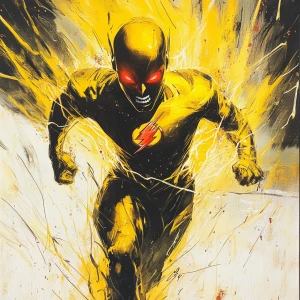 Depict Reverse Flash in a dynamic pose, surrounded by crackling...