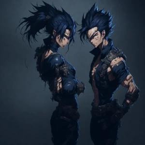 Goku and Vegeta showcasing their signature moves in a dynamic ba...