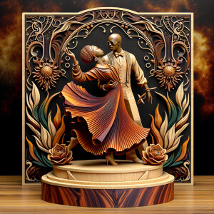 3d wood and porcelain sculpture of an Afrocentric woman with a m...