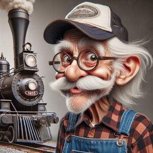 Funny and crazy caricature of a 95 year old American grandpa, ch...