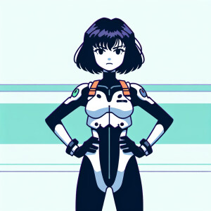 1990s anime screencap, girl a plugsuit, standing with hands on h...