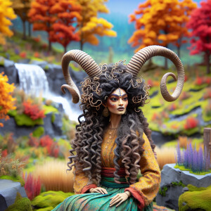 Create a character with long tight Curly hair, going down her ba...