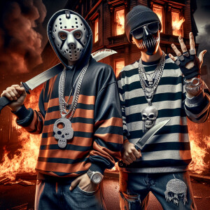 a rapper style Jason Voorhees and FreddyKrueger . with platinum...