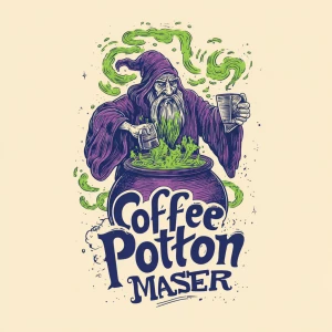 /imagine hand-drawn wizard in a fantasy robe brewing coffee in a...