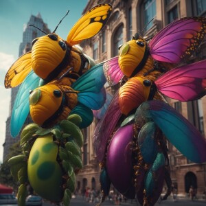 Design a series of hyper-realistic 3D insect characters with dis...