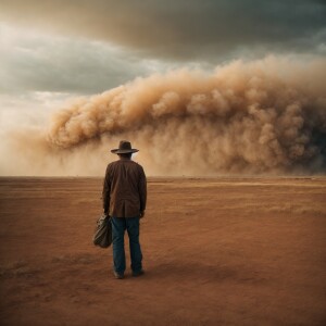 Tom Joad in the field watching dust storm