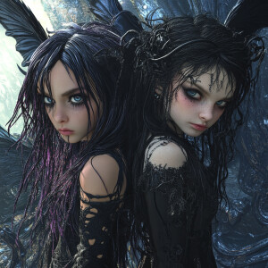 beautiful whimsical punk-goth Demon and punk-goth Angel, full bo...