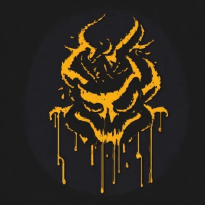 Design a cartoon-style circular logo featuring a cheeky demon we...