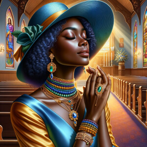 A spiritually enriching illustration portrays an African America...