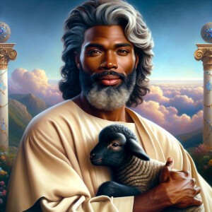 Oil painting of an African-American man resembling Jesus Christ,...