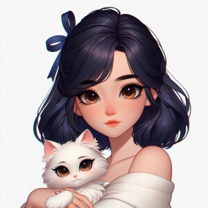Hot anime woman with dark blue hair and dark brown eyes. She wea...