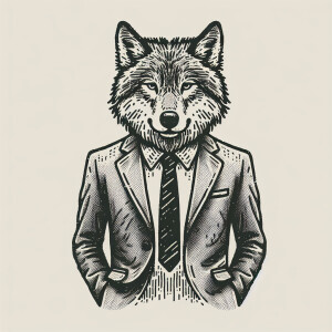 Wolf of broke street logo. Should have a wolf in a suit