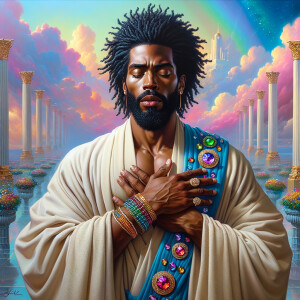 Oil painting of an African-American man resembling Jesus Christ,...
