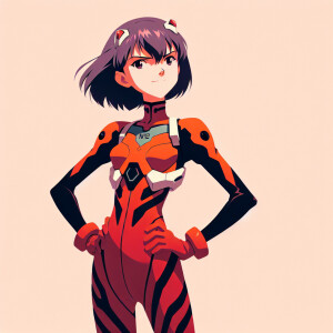 1990s anime screencap, girl a plugsuit, standing with hands on h...