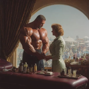 Create a hyperrealistic photo painting of a muscular, beefy Russ...
