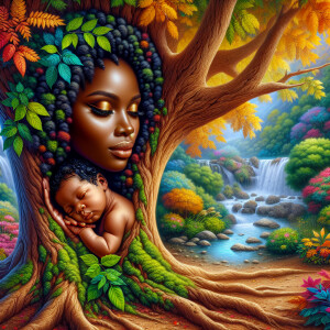 Create a close-up, hyper-realistic 3-D oil painting of a tree wi...