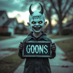 Sinister portrait photography. A menacing albino smiling demon c...