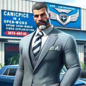 Design an image with a Grand Theft Auto aesthetic, depicting a m...