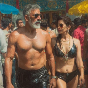 Photo Hyperrealism, painting,a muscular beefy kashmiri man walki...