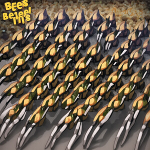 Bees with human teeth, realistic