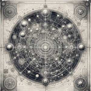 Aged parchment, lead illustration of a galactic map, a galaxy wi...