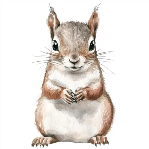 Simple style, watercolor illustration, squirrel looking forward...