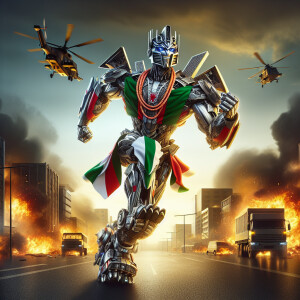 Nigeria as a transformer character, African king armor, coat of...