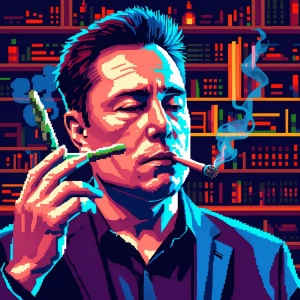 ,Elon musk smoking a joint, pixel style art