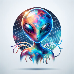 Colored alien transparent graphic, no background, cosmic alien g...