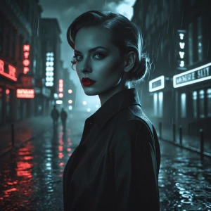 a woman with red lipstick