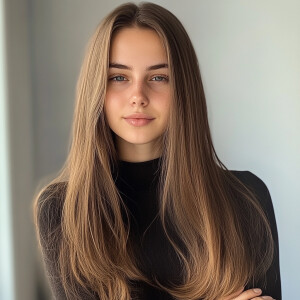 Женщина лежит в постели. Утренние лучи на постели и ее лице. Она...